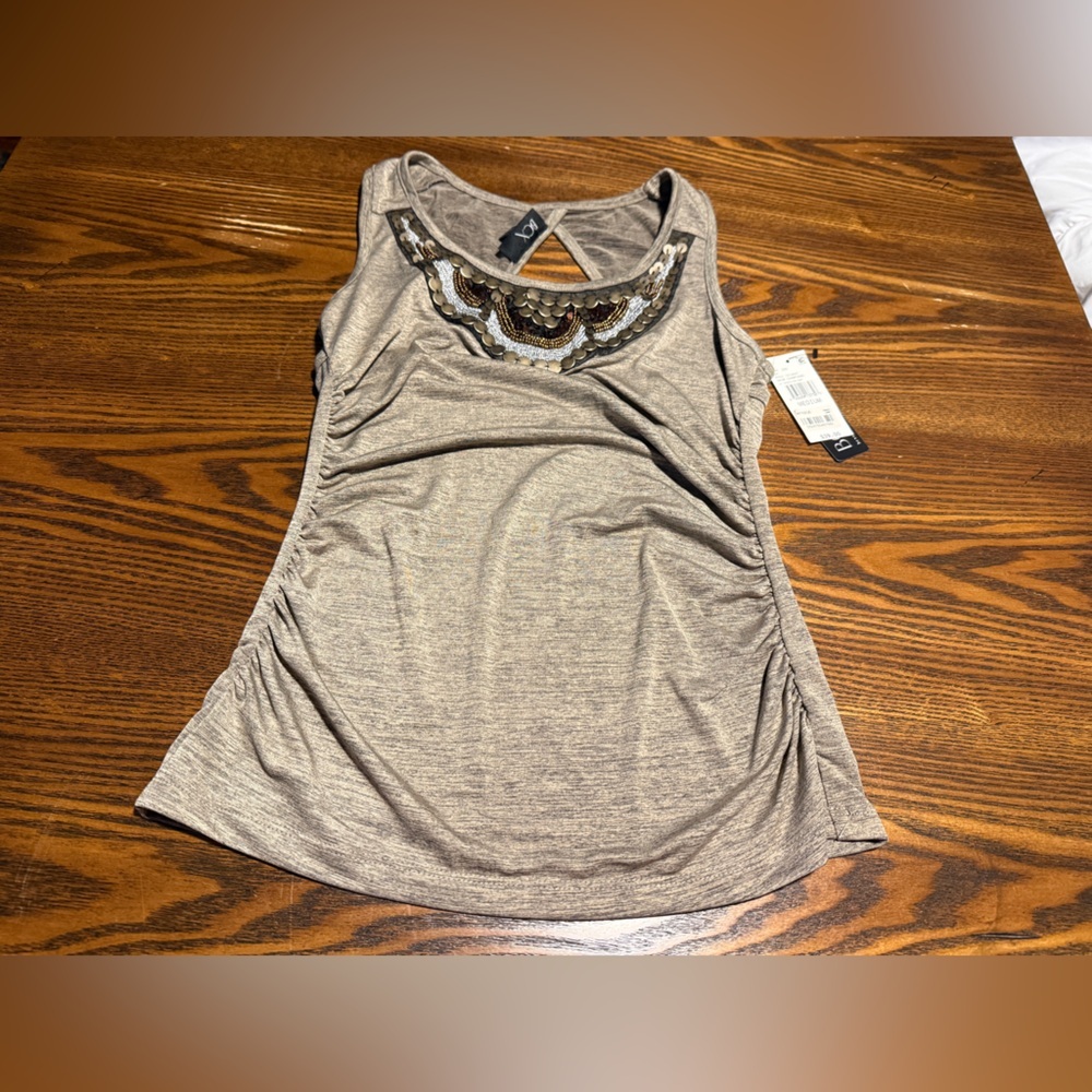 BCX Y2K Embellished Tank Top Women’s ‎ M sequin Beaded Beige Classic Fit Cowgirl - Picture 11 of 16